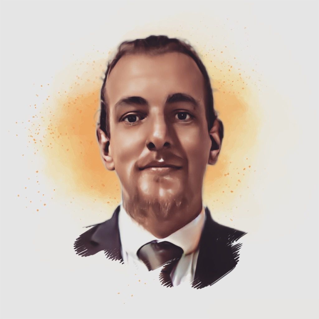 A man with a beard is wearing a suit and tie