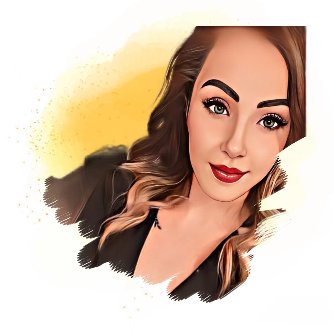 A cartoon drawing of a woman with long hair and red lips.