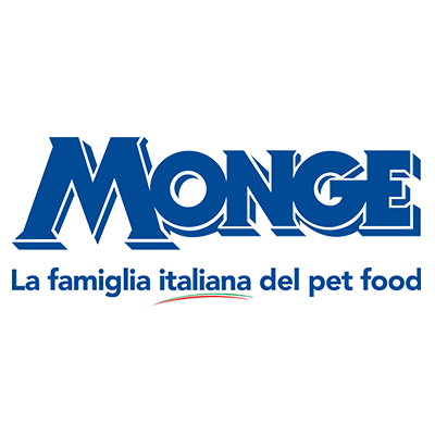 Logo per il cibo per animali Monge: testo blu 