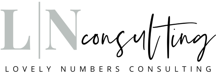 LN Consulting logo with gray and black lettering and the tagline &ldquo;Lovely Numbers Consulting&rdquo;
