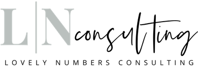 LN Consulting logo with gray and black lettering and the tagline &ldquo;Lovely Numbers Consulting&rdquo;