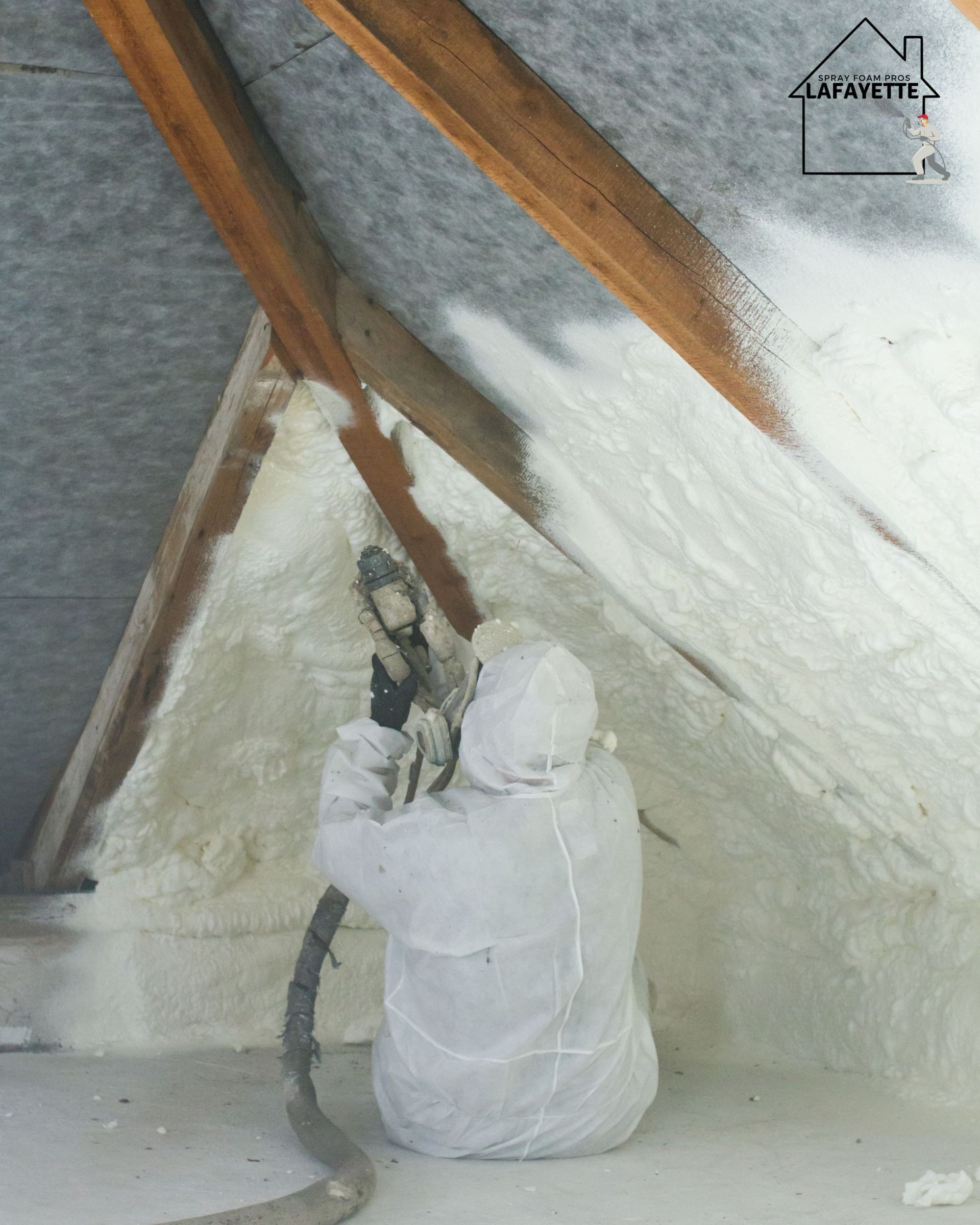an expert in Lafayette performing spray foam insulation at a residential property