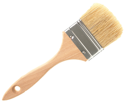 a paint brush with a wooden handle on a white background