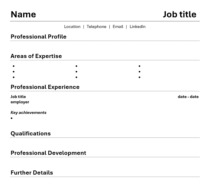 Blank CV with headings in place 