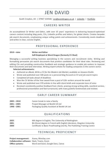 A screenshot of a well laid out CV