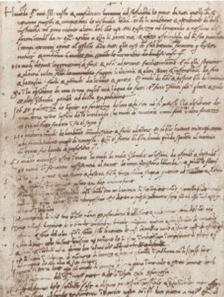 Leonardo Da Vinci's CV. Manuscript written in illegible text, black ink.