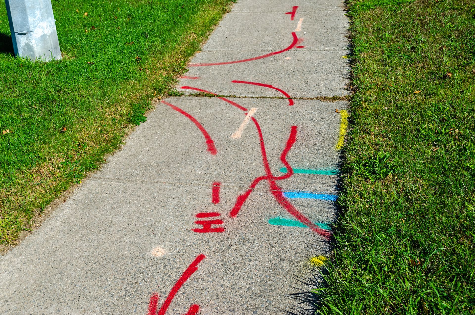 Underground utility locating on a sidewalk.