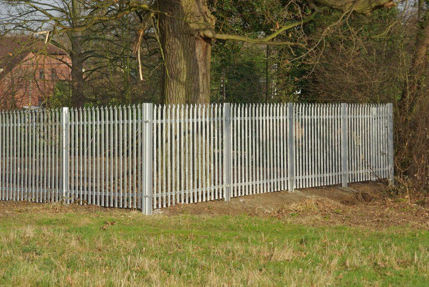 Galvanised steel palisade fence panels around paddock