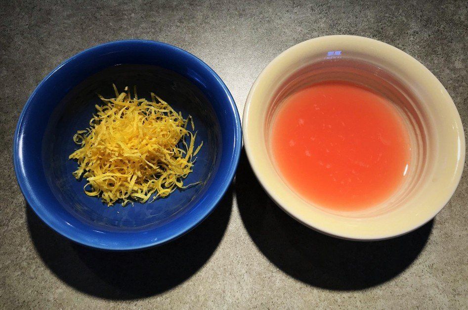 grapefruit juice and zest in bowls