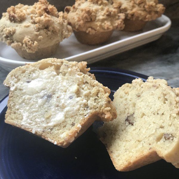 cut banana coconut muffin with margarine