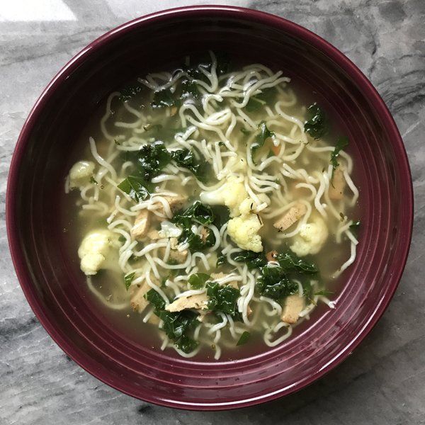 vegan chicken noodle soup in bowl