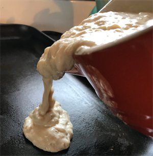 batter pouring on griddle