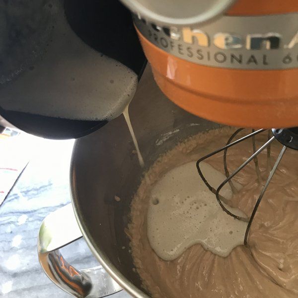 soy milk mixture adding to wet ingredients in mixer