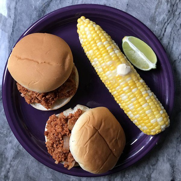 sloppy joes on buns with corn