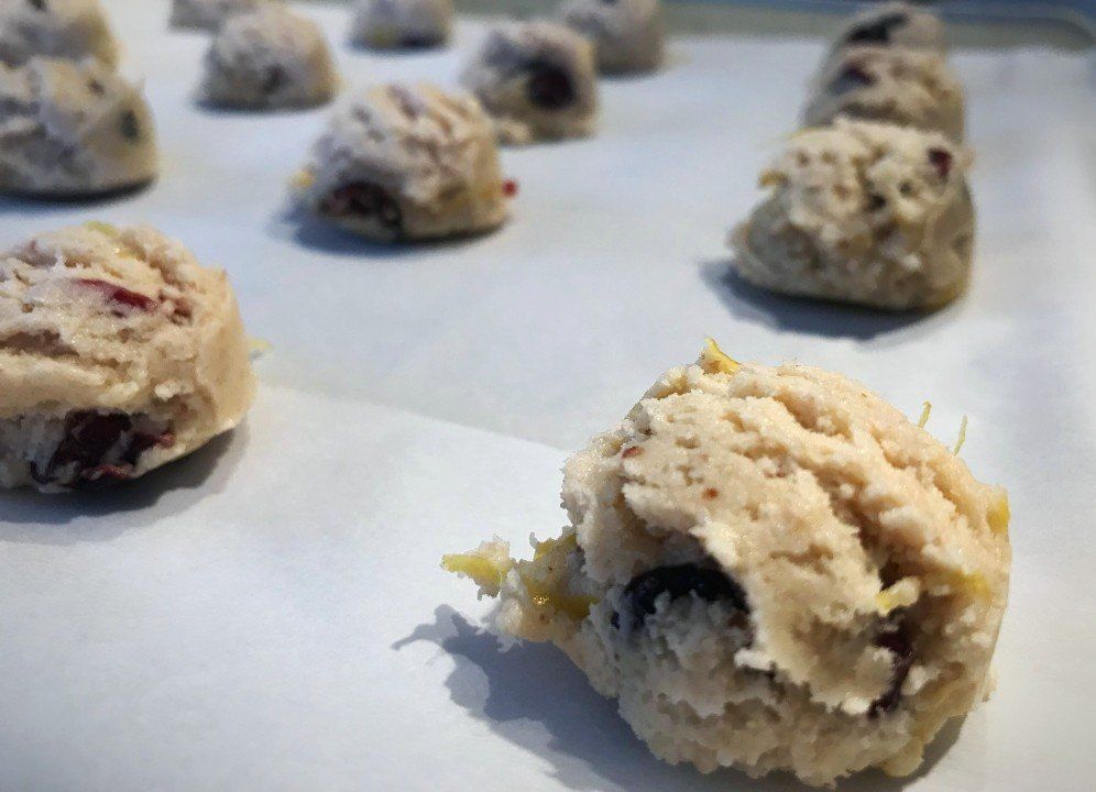 cookie dough scoops on tray