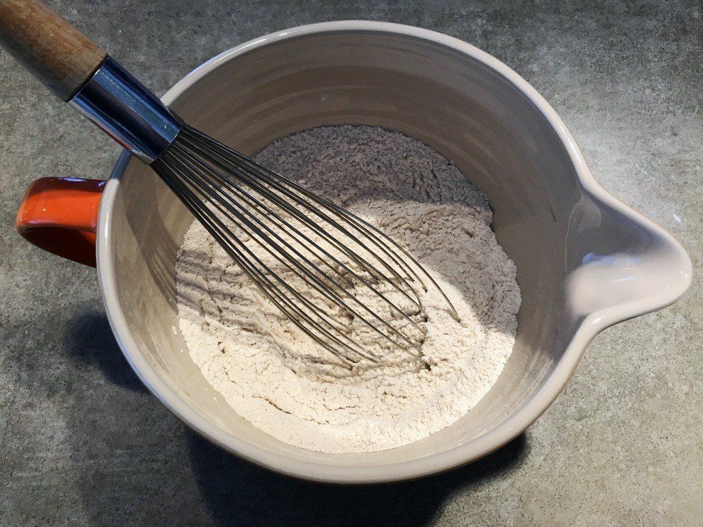 dry ingredients being in mixing bowl