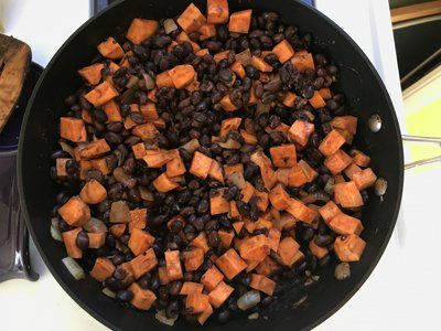Black Bean Sweet Potato Taco fillings in skillet