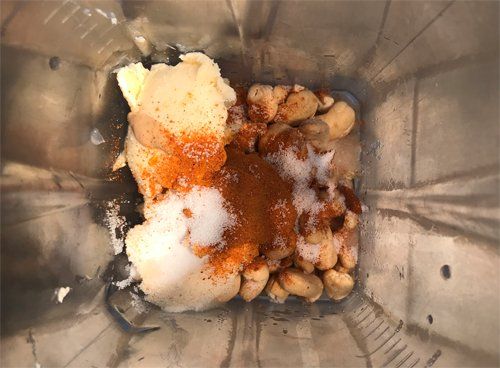 Broccoli and Vegan Cheddar Soup ingredients in blender