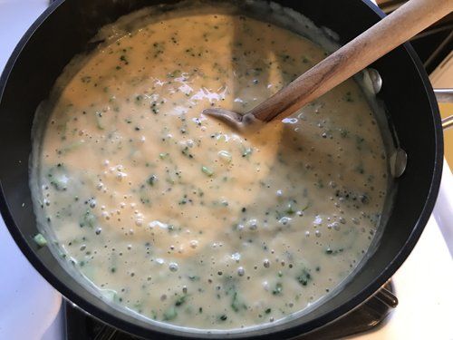 Broccoli and Vegan Cheddar Soup in pot