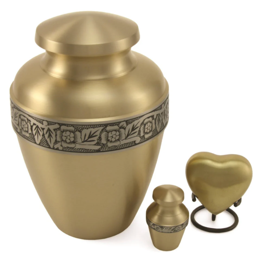 Avalon Bronze traditional urn and keepsakes