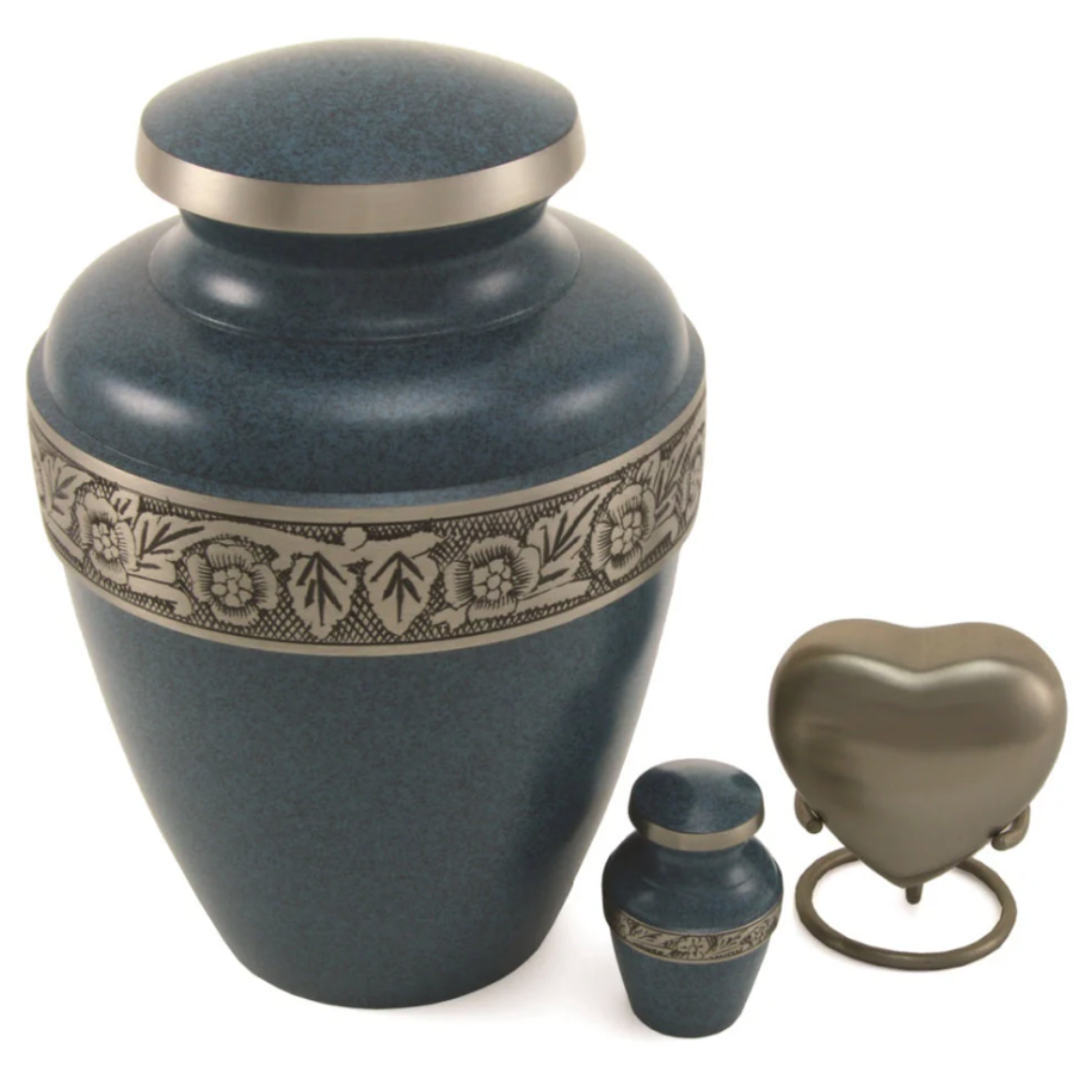 Avalon Evening Blue traditional urn and keepsakes