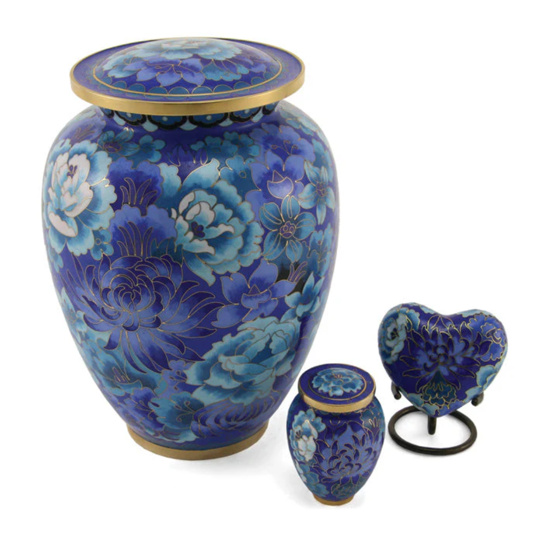 Elite Cloisonne Floral Blue Traditional Urn and Keepsakes