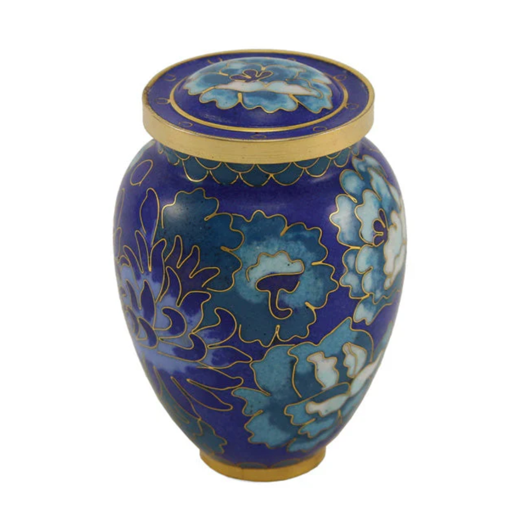 Etienne Cloisonne Floral Blue Cremation Mini Keepsake