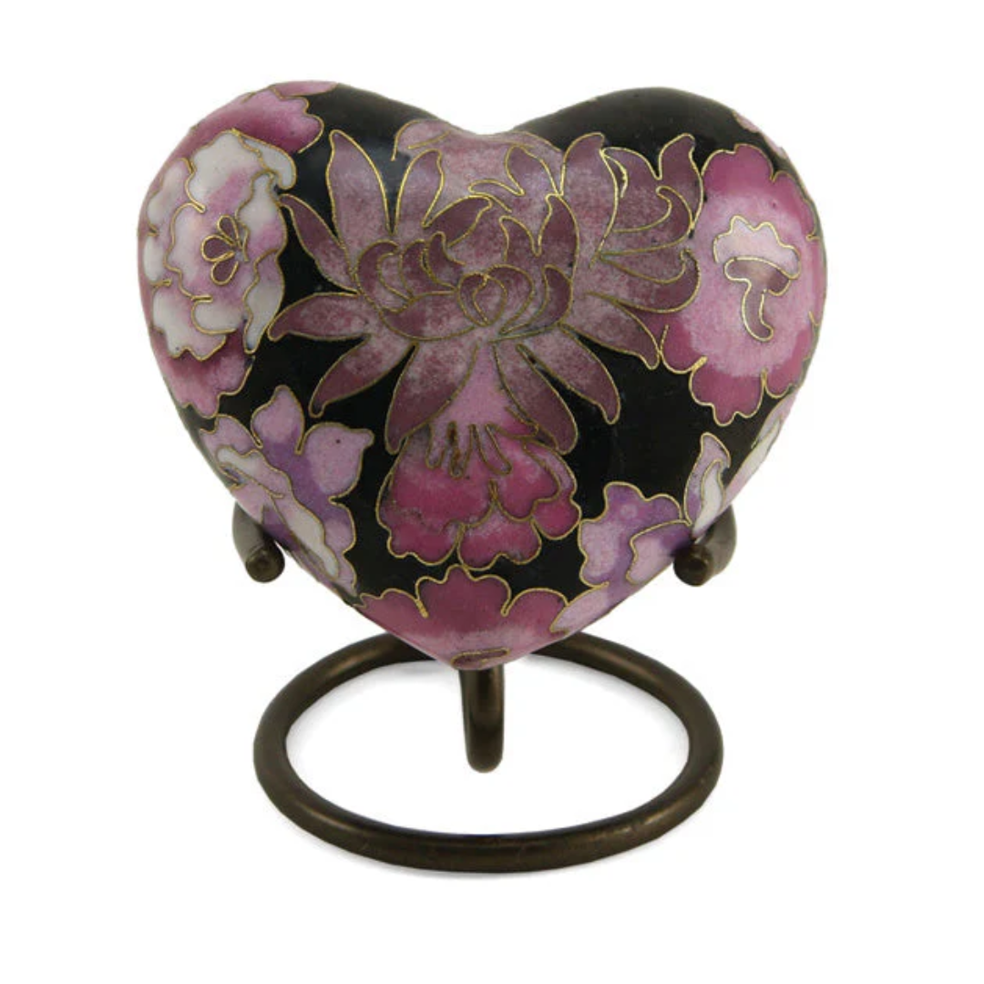 Etienne Cloisonne Floral Blush Heart Cremation Keepsake