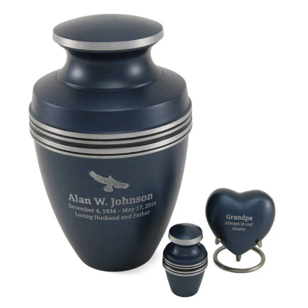 Grecian Blue Traditional Urn and Keepsakes