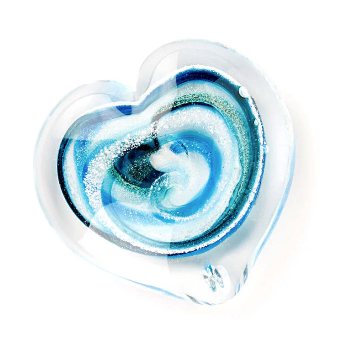 Living Glass Heart Ocean Blue Cremation Keepsake