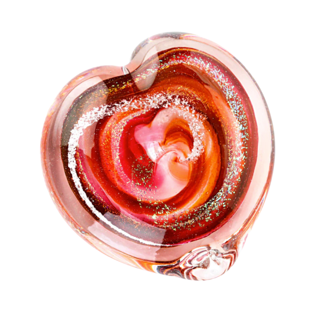 Living Glass Heart Sunset Orange Cremation Keepsake