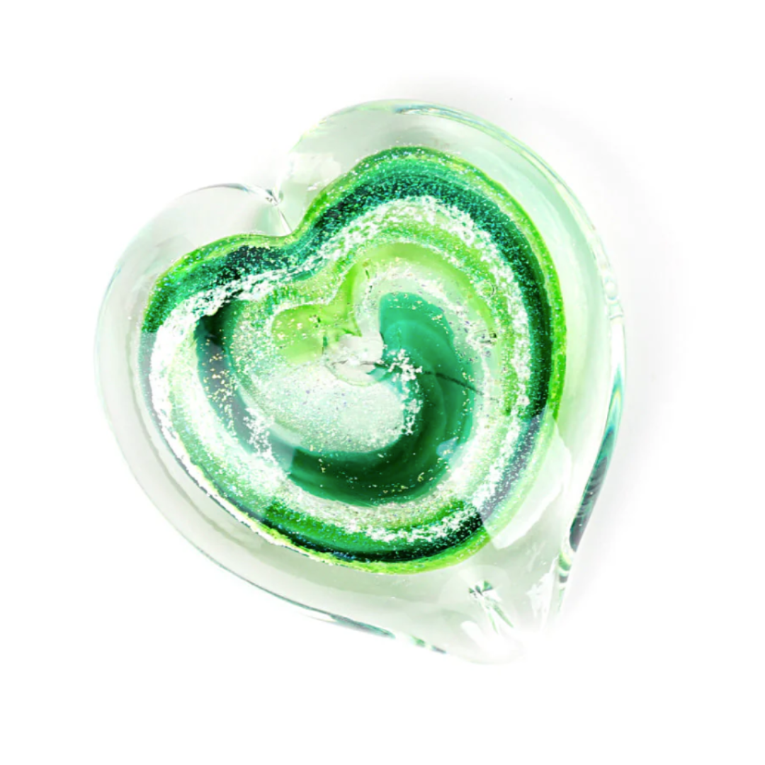 Living Glass Hearts Lily Green Cremation Keepsake