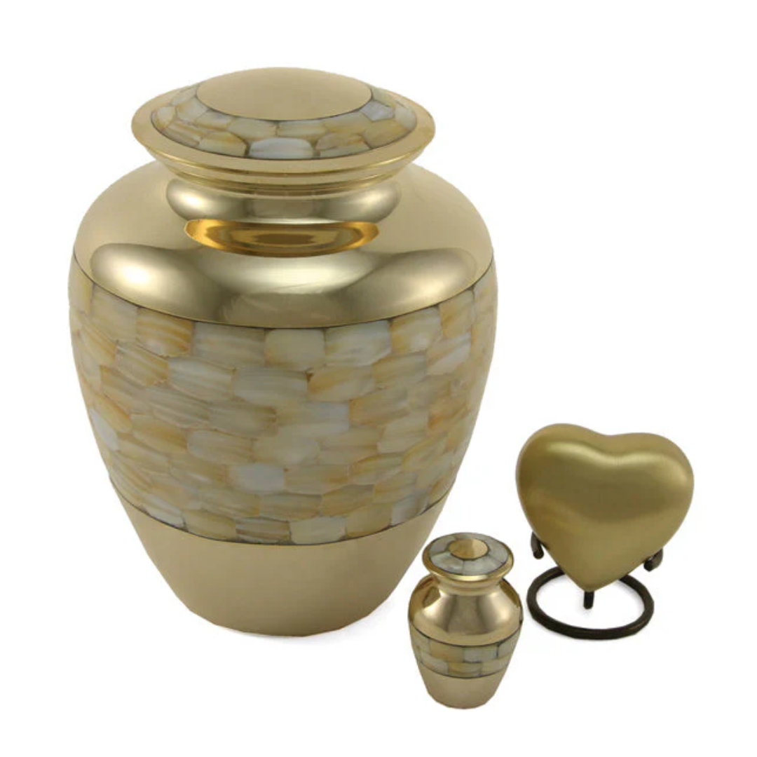 Mother of Pearl traditional urn and keepsakes