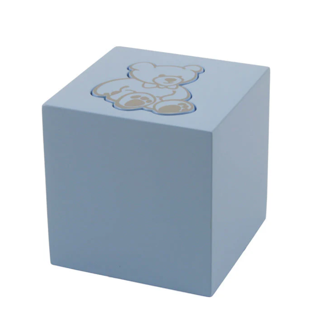 Teddy Bear Blue Baby Wood Urn