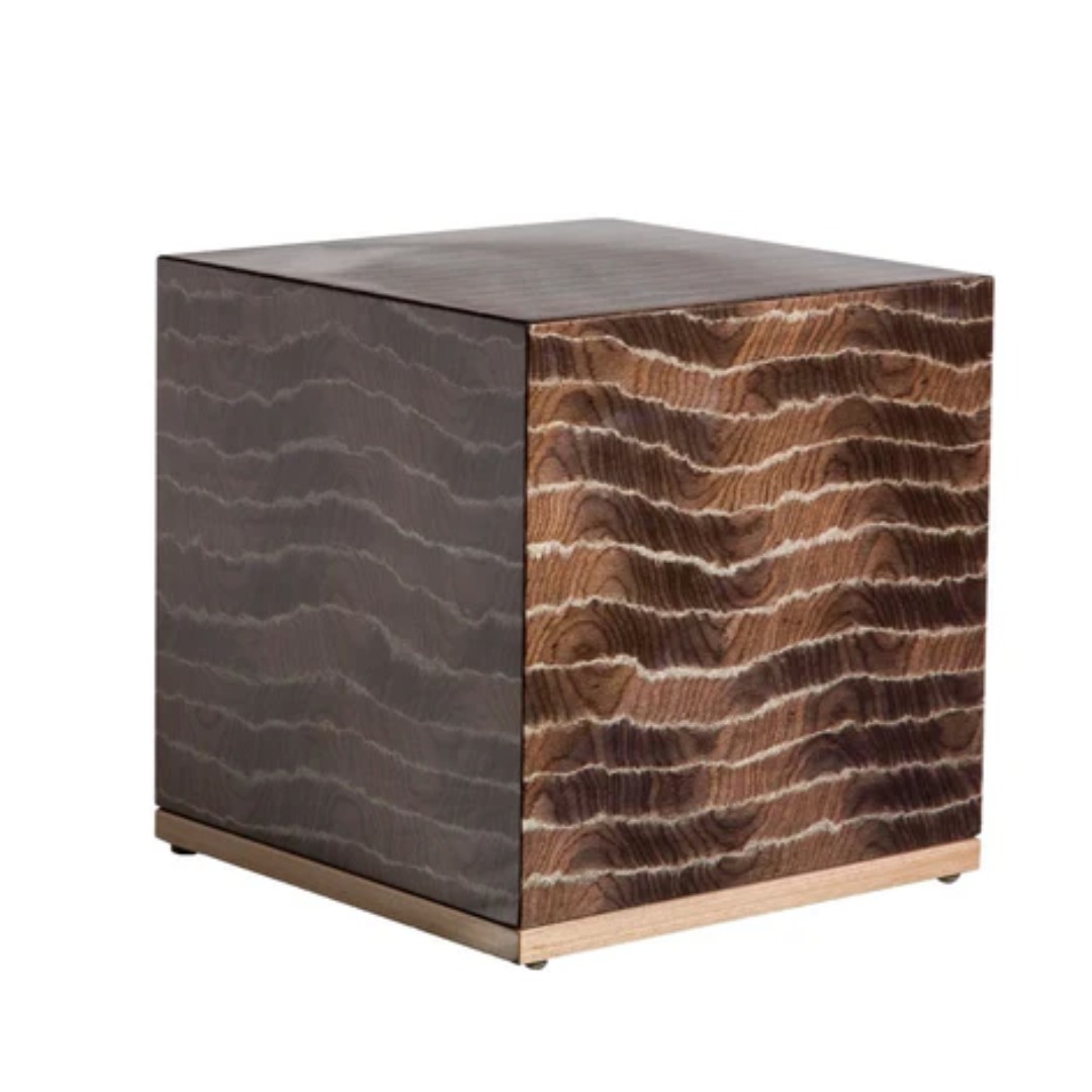 The Murray Striped Brown Wood Urn