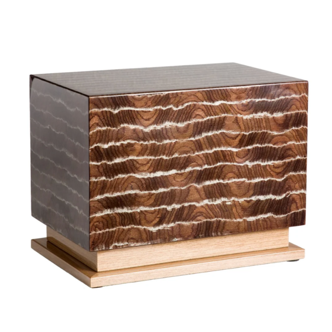 The Taylor Striped Brown Wood Urn