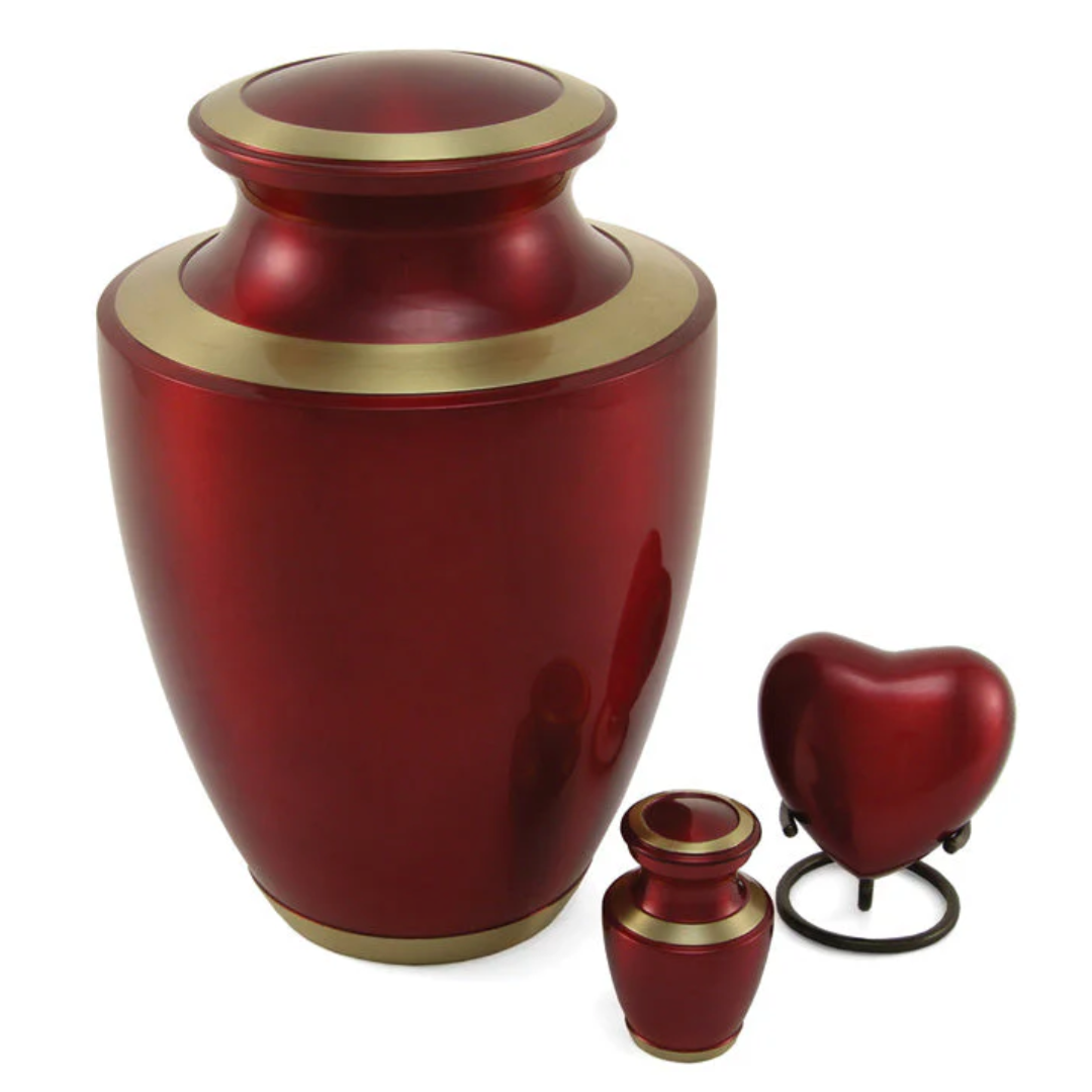 Trinity Crimson Traditional Urn and Keepsakes