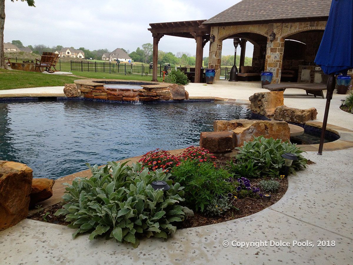 Custom pool with rocks and plants in Fort Worth Aledo 
