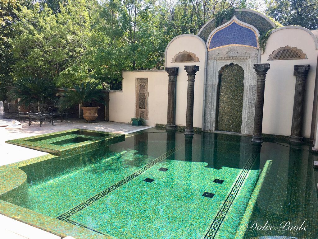custom tiled pool and spa