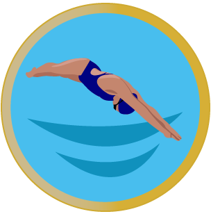 This icon shows an adult swimmer wearing goggles swimming front crawl in the pool independently.  