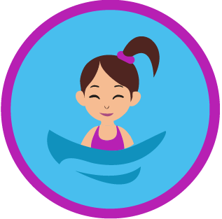 The icon shows a young girl standing up in the water and smiling. This is to show that at this level, children no longer have a parent or coach in the water with them. 