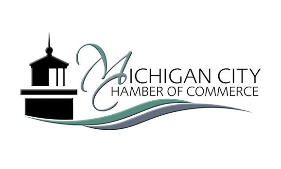 a logo for the michigan city chamber of commerce .