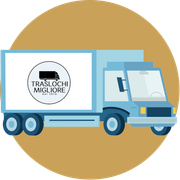 Un camion blu con la scritta Traslochi Migliore sul lato