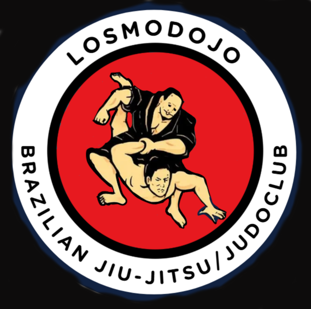 Logo: Two people grappling inside a black circle with a red sun background; "LOS MO DOJO Los Molinos Cali" below.