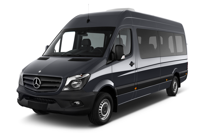 A black mercedes van is shown on a white background