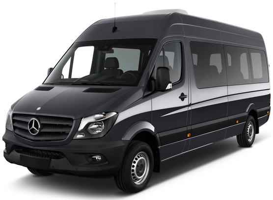 A black mercedes van is shown on a white background