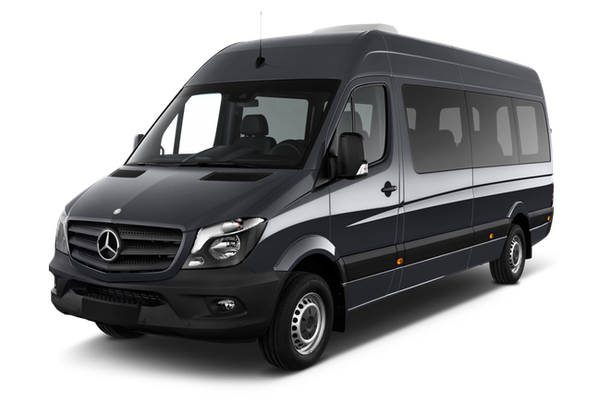 A black mercedes van is shown on a white background