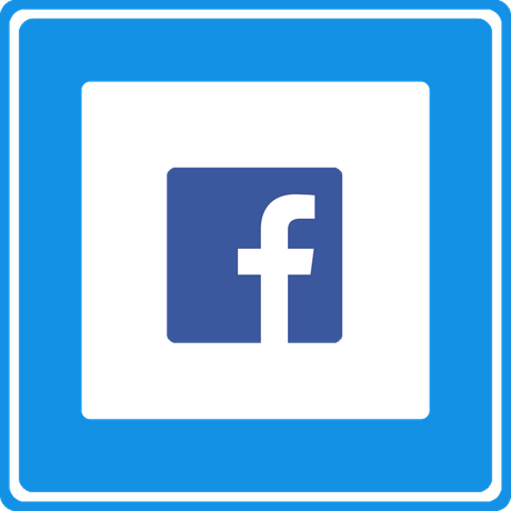 A blue and white square with a facebook logo on it.