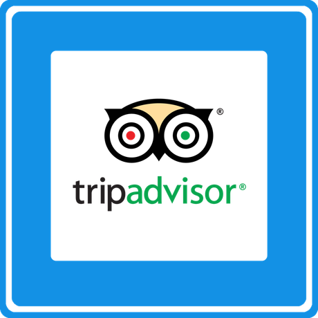 A blue sign with a tripadvisor logo on it.