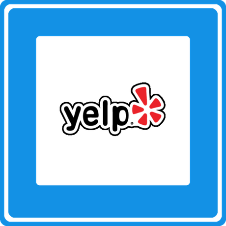 A blue square with a yelp logo on it